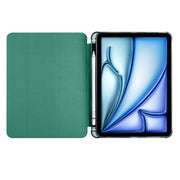 For iPad Air 11 2024 3-fold TPU Leather Smart Tablet Case with Pen Slot(Pine Green)