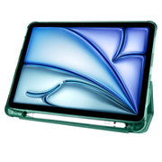 For iPad Air 11 2024 3-fold TPU Leather Smart Tablet Case with Pen Slot(Pine Green)