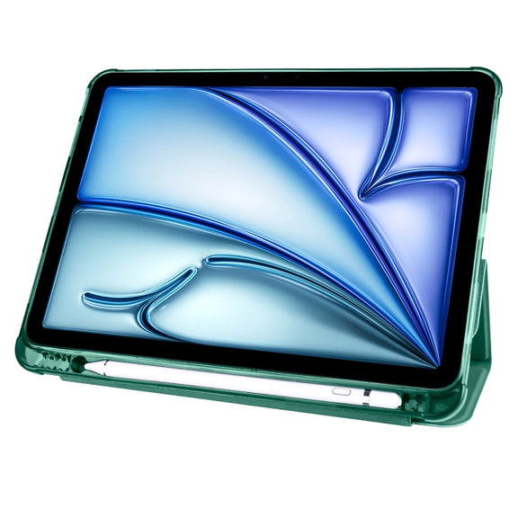 For iPad Air 11 2024 3-fold TPU Leather Smart Tablet Case with Pen Slot(Pine Green)