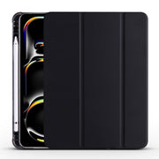 For iPad Pro 11 2024 3-fold TPU Leather Smart Tablet Case with Pen Slot(Black)