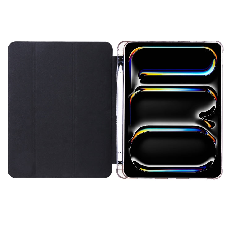For iPad Pro 11 2024 3-fold TPU Leather Smart Tablet Case with Pen Slot(Black)