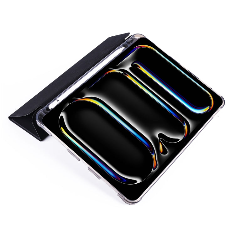 For iPad Pro 11 2024 3-fold TPU Leather Smart Tablet Case with Pen Slot(Black)
