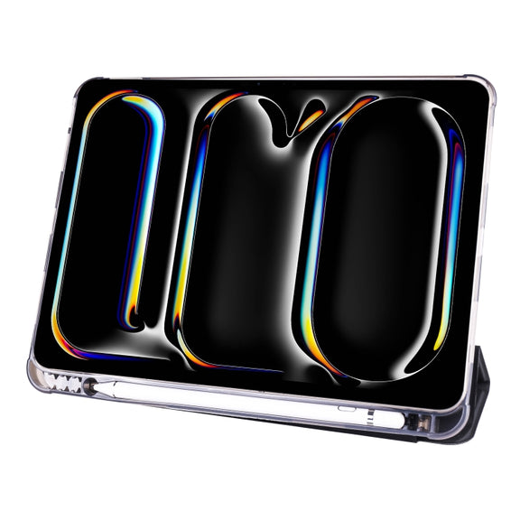 For iPad Pro 11 2024 3-fold TPU Leather Smart Tablet Case with Pen Slot(Black)