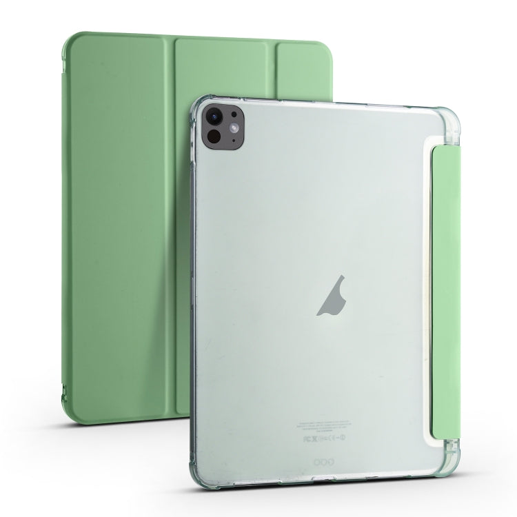 For iPad Pro 11 2024 3-fold TPU Leather Smart Tablet Case with Pen Slot(Matcha Green)