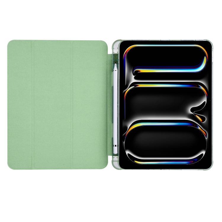 For iPad Pro 11 2024 3-fold TPU Leather Smart Tablet Case with Pen Slot(Matcha Green)