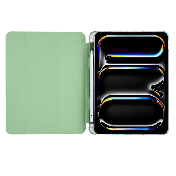 For iPad Pro 11 2024 3-fold TPU Leather Smart Tablet Case with Pen Slot(Matcha Green)