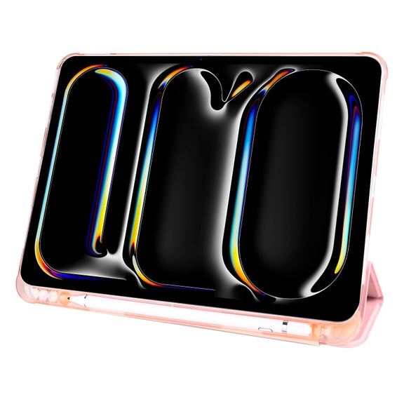 For iPad Pro 11 2024 3-fold TPU Leather Smart Tablet Case with Pen Slot(Pink)