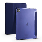 For iPad Pro 11 2024 3-fold TPU Leather Smart Tablet Case with Pen Slot(Dark Blue)