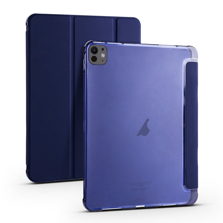 For iPad Pro 11 2024 3-fold TPU Leather Smart Tablet Case with Pen Slot(Dark Blue)