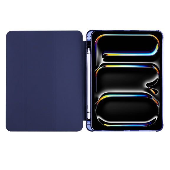 For iPad Pro 11 2024 3-fold TPU Leather Smart Tablet Case with Pen Slot(Dark Blue)