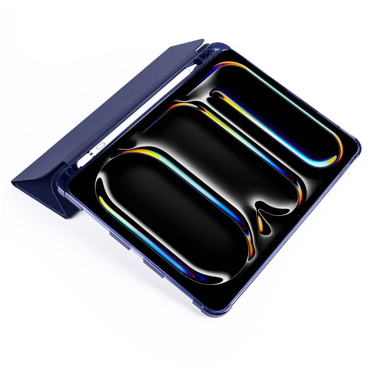 For iPad Pro 11 2024 3-fold TPU Leather Smart Tablet Case with Pen Slot(Dark Blue)