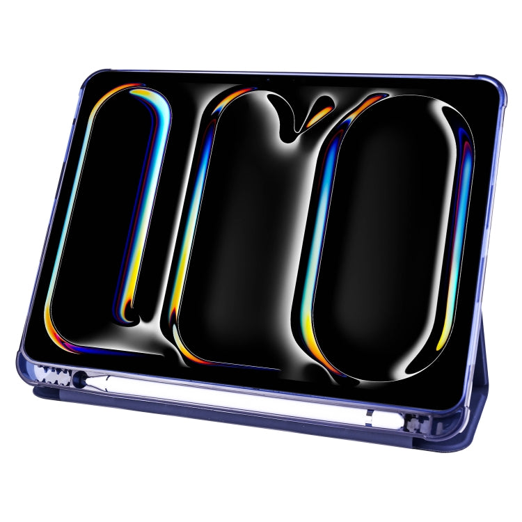 For iPad Pro 11 2024 3-fold TPU Leather Smart Tablet Case with Pen Slot(Dark Blue)