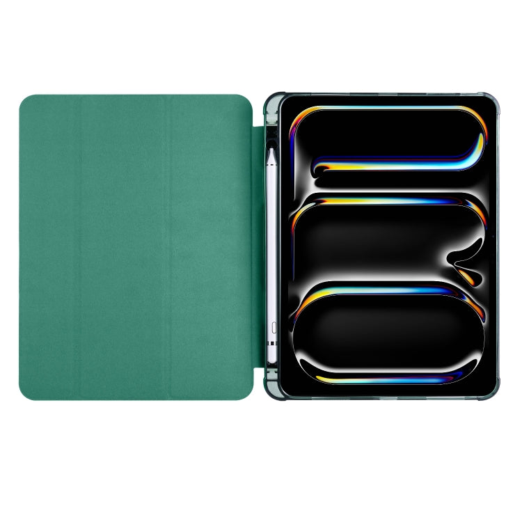 For iPad Pro 11 2024 3-fold TPU Leather Smart Tablet Case with Pen Slot(Pine Green)