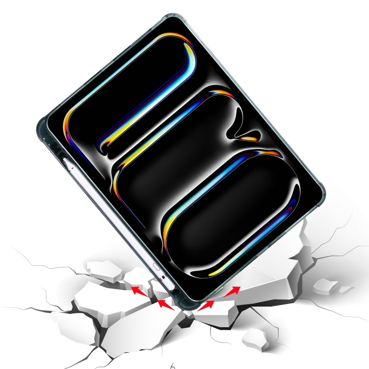 For iPad Pro 11 2024 3-fold TPU Leather Smart Tablet Case with Pen Slot(Pine Green)