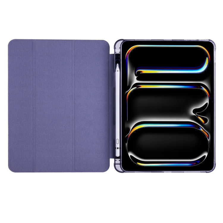 For iPad Pro 11 2024 3-fold TPU Leather Smart Tablet Case with Pen Slot(Lavender Purple)