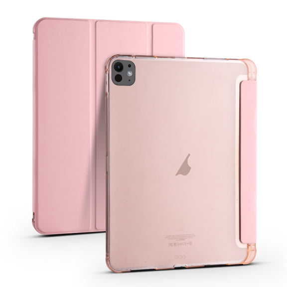 For iPad Pro 13 2024 3-fold TPU Leather Smart Tablet Case with Pen Slot(Pink)