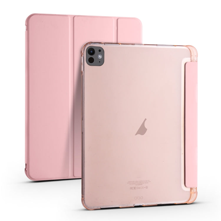 For iPad Pro 13 2024 3-fold TPU Leather Smart Tablet Case with Pen Slot(Pink)