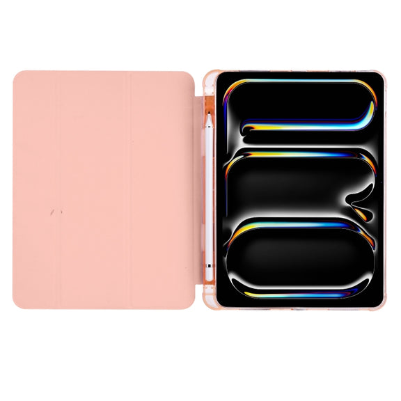 For iPad Pro 13 2024 3-fold TPU Leather Smart Tablet Case with Pen Slot(Pink)