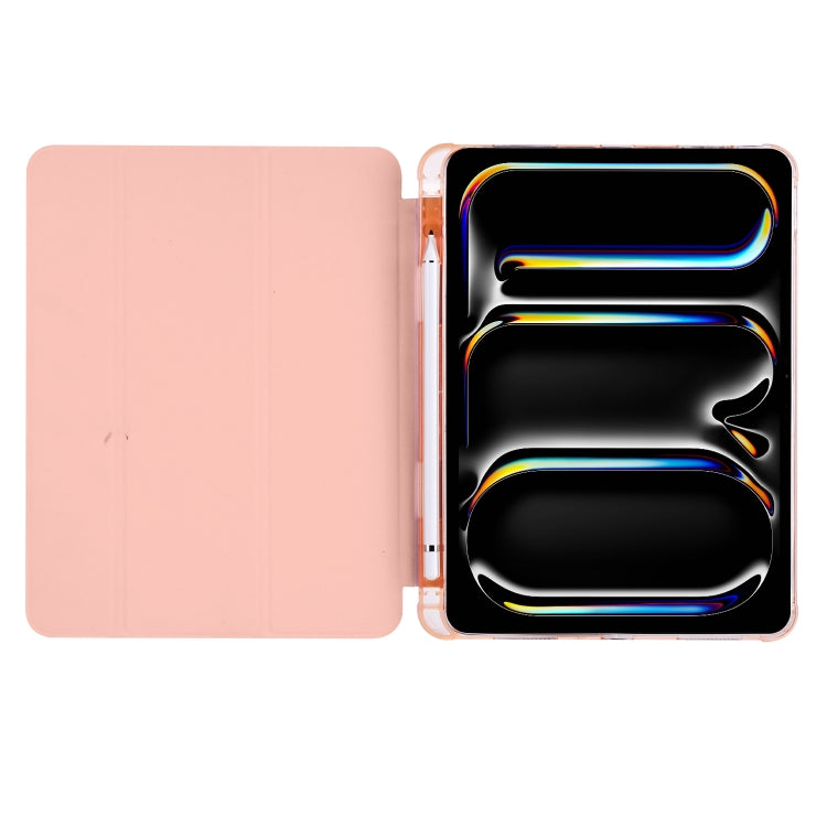 For iPad Pro 13 2024 3-fold TPU Leather Smart Tablet Case with Pen Slot(Pink)