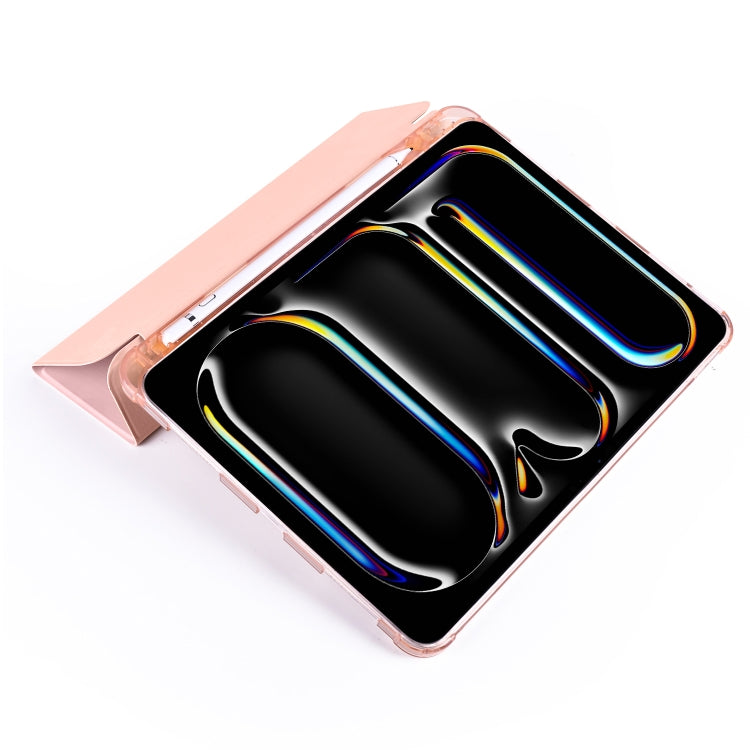 For iPad Pro 13 2024 3-fold TPU Leather Smart Tablet Case with Pen Slot(Pink)