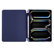 For iPad Pro 13 2024 3-fold TPU Leather Smart Tablet Case with Pen Slot(Dark Blue)