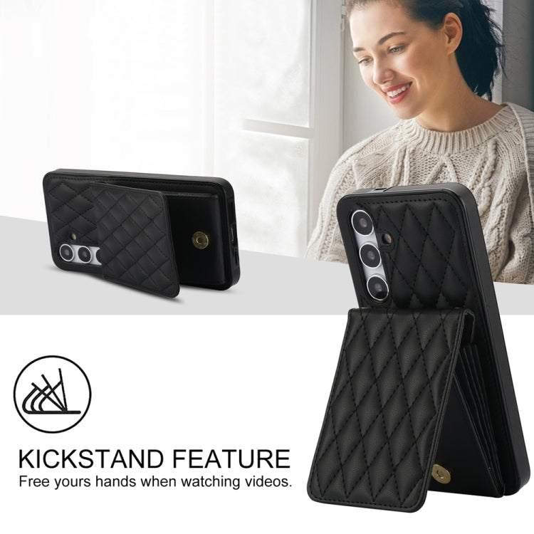 For Samsung Galaxy S24 5G YM015 Crossbody Rhombic Card Bag RFID Phone Case(Black)