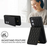 For Samsung Galaxy S24 5G YM015 Crossbody Rhombic Card Bag RFID Phone Case(Black)
