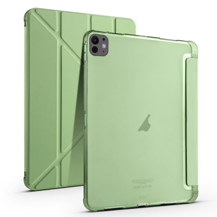 For iPad Pro 13 2024 Multi-folding TPU Leather Smart Tablet Case with Pen Slot(Matcha Green)