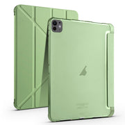 For iPad Pro 13 2024 Multi-folding TPU Leather Smart Tablet Case with Pen Slot(Matcha Green)