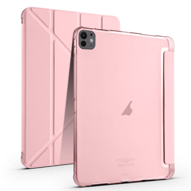 For iPad Pro 13 2024 Multi-folding TPU Leather Smart Tablet Case with Pen Slot(Pink)