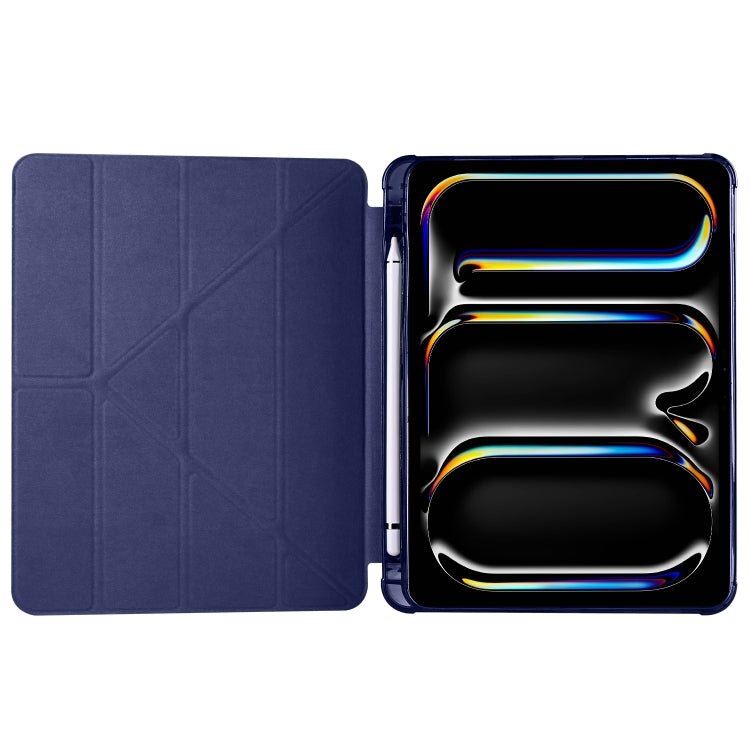 For iPad Pro 13 2024 Multi-folding TPU Leather Smart Tablet Case with Pen Slot(Dark Blue)