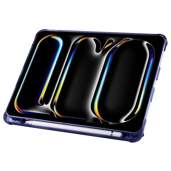 For iPad Pro 13 2024 Multi-folding TPU Leather Smart Tablet Case with Pen Slot(Dark Blue)