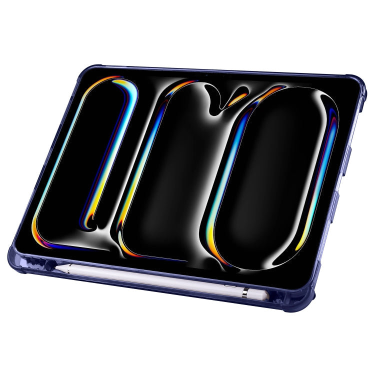 For iPad Pro 13 2024 Multi-folding TPU Leather Smart Tablet Case with Pen Slot(Dark Blue)