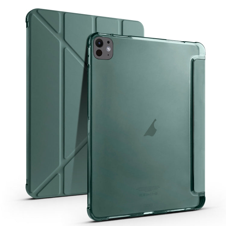 For iPad Pro 13 2024 Multi-folding TPU Leather Smart Tablet Case with Pen Slot(Pine Green)