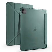 For iPad Pro 13 2024 Multi-folding TPU Leather Smart Tablet Case with Pen Slot(Pine Green)