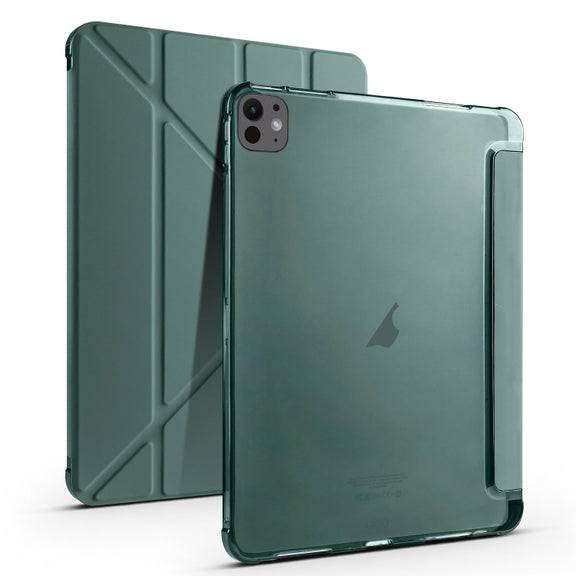For iPad Pro 13 2024 Multi-folding TPU Leather Smart Tablet Case with Pen Slot(Pine Green)