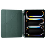 For iPad Pro 13 2024 Multi-folding TPU Leather Smart Tablet Case with Pen Slot(Pine Green)