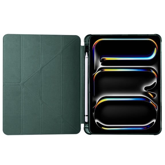 For iPad Pro 13 2024 Multi-folding TPU Leather Smart Tablet Case with Pen Slot(Pine Green)