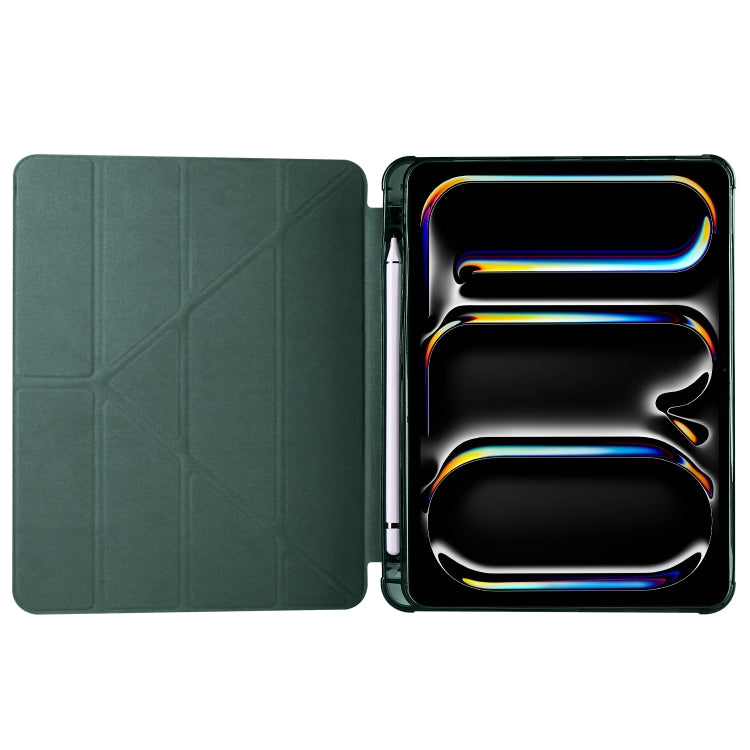 For iPad Pro 13 2024 Multi-folding TPU Leather Smart Tablet Case with Pen Slot(Pine Green)