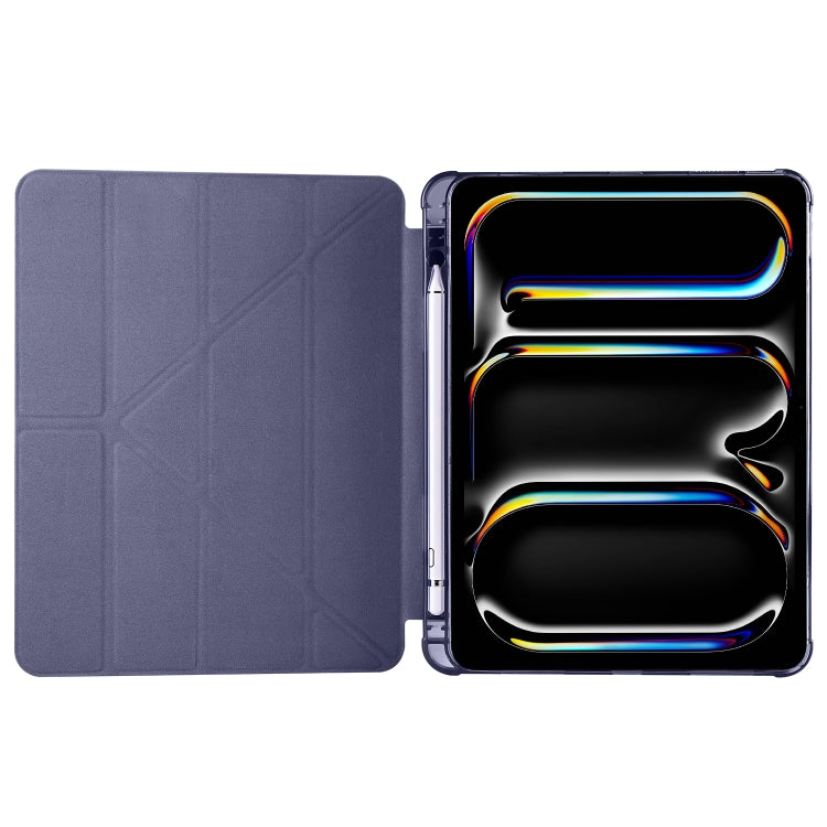 For iPad Pro 13 2024 Multi-folding TPU Leather Smart Tablet Case with Pen Slot(Lavender Purple)