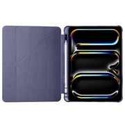 For iPad Pro 13 2024 Multi-folding TPU Leather Smart Tablet Case with Pen Slot(Lavender Purple)