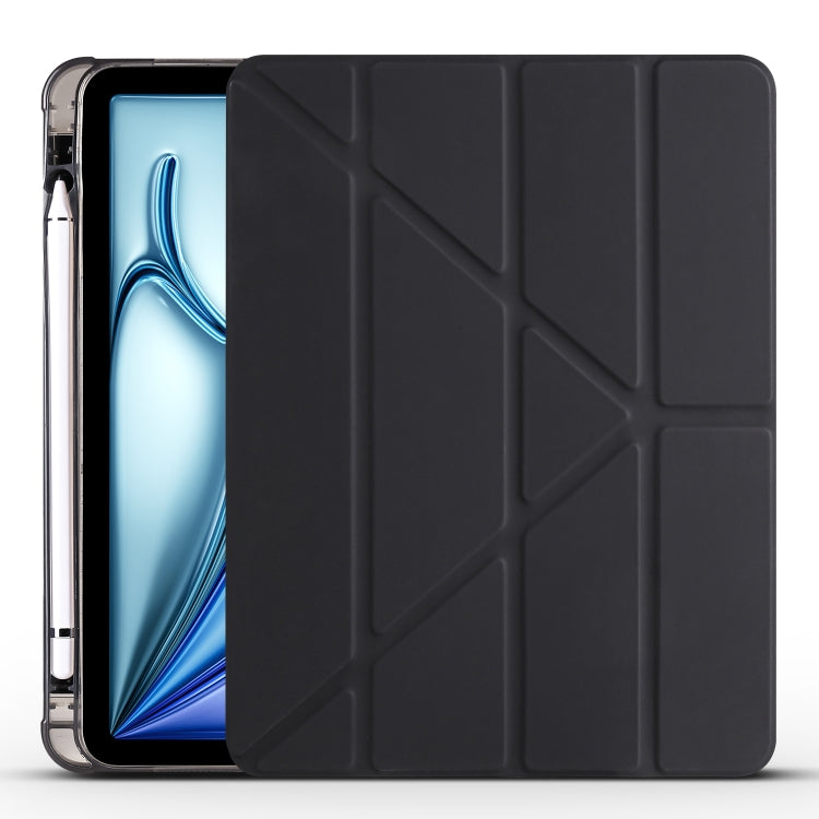 For iPad Air 11 2025 / 2024 Multi-folding TPU Leather Smart Tablet Case with Pen Slot(Black)