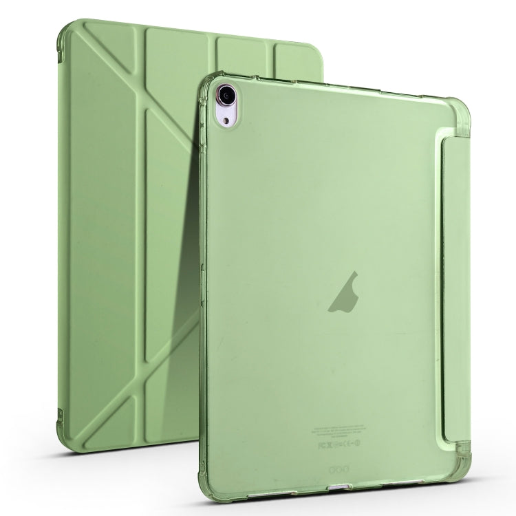 For iPad Air 11 2024 Multi-folding TPU Leather Smart Tablet Case with Pen Slot(Matcha Green)