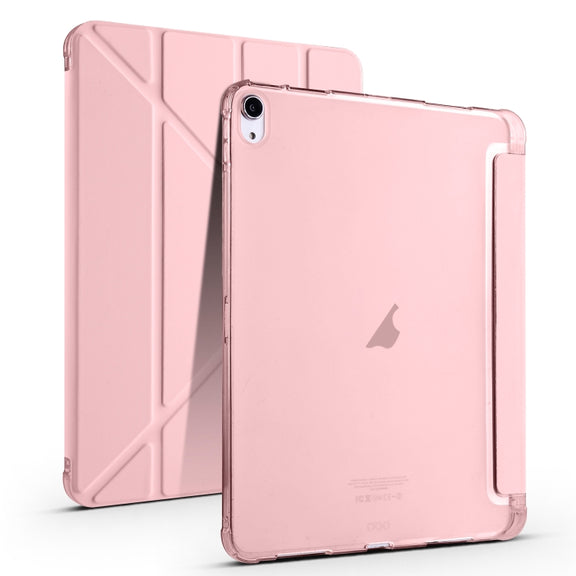 For iPad Air 11 2024 Multi-folding TPU Leather Smart Tablet Case with Pen Slot(Pink)