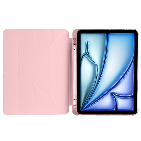 For iPad Air 11 2024 Multi-folding TPU Leather Smart Tablet Case with Pen Slot(Pink)