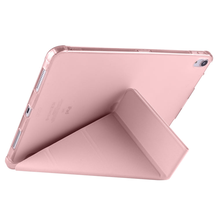 For iPad Air 11 2024 Multi-folding TPU Leather Smart Tablet Case with Pen Slot(Pink)