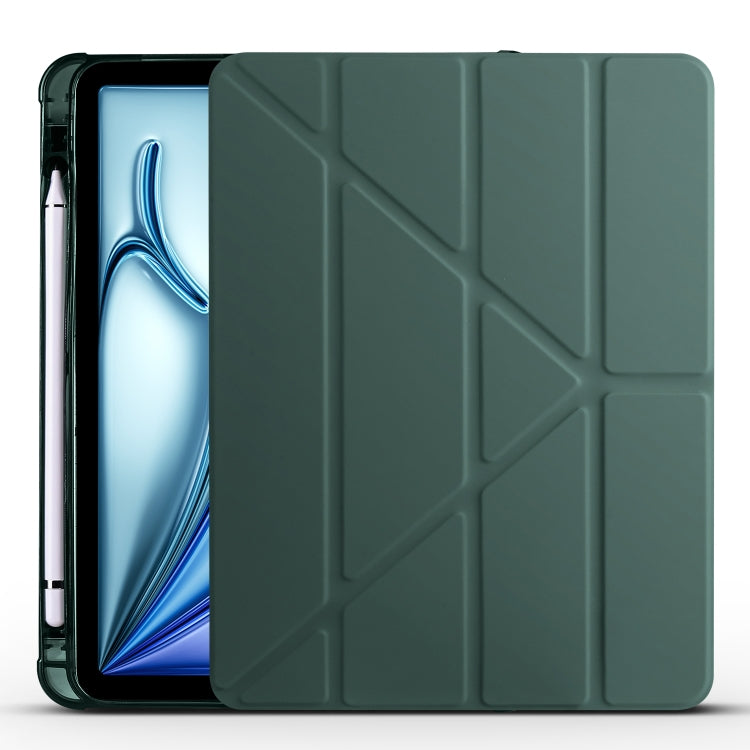 For iPad Air 11 2025 / 2024 Multi-folding TPU Leather Smart Tablet Case with Pen Slot(Pine Green)
