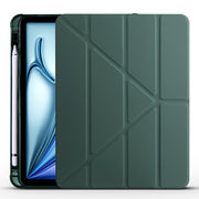 For iPad Air 11 2025 / 2024 Multi-folding TPU Leather Smart Tablet Case with Pen Slot(Pine Green)