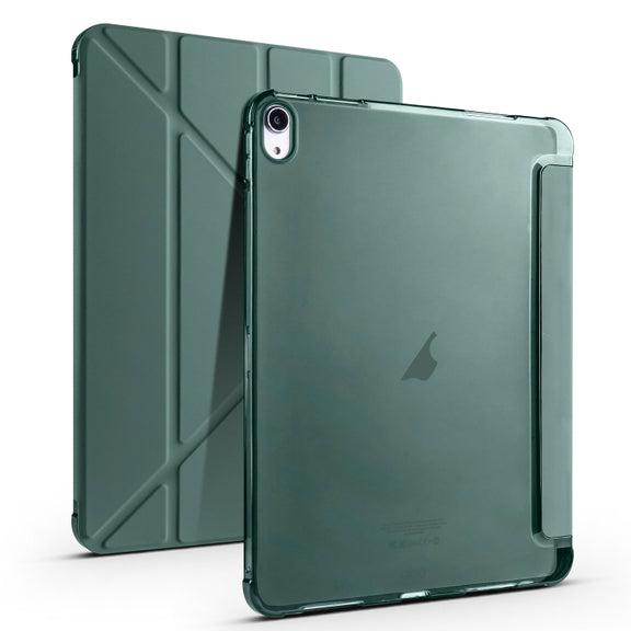 For iPad Air 11 2025 / 2024 Multi-folding TPU Leather Smart Tablet Case with Pen Slot(Pine Green)