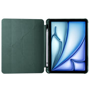 For iPad Air 11 2025 / 2024 Multi-folding TPU Leather Smart Tablet Case with Pen Slot(Pine Green)